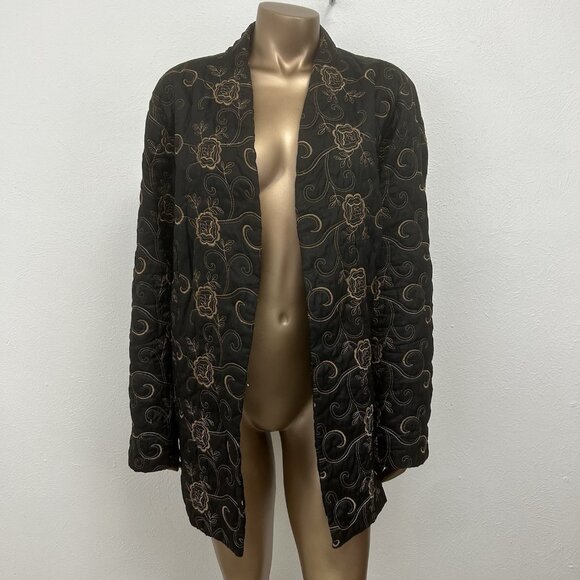 Maggie Barnes Size 3X Rich All Embroidered Quilted Exquisite Floral Black Jacket - Picture 1 of 14